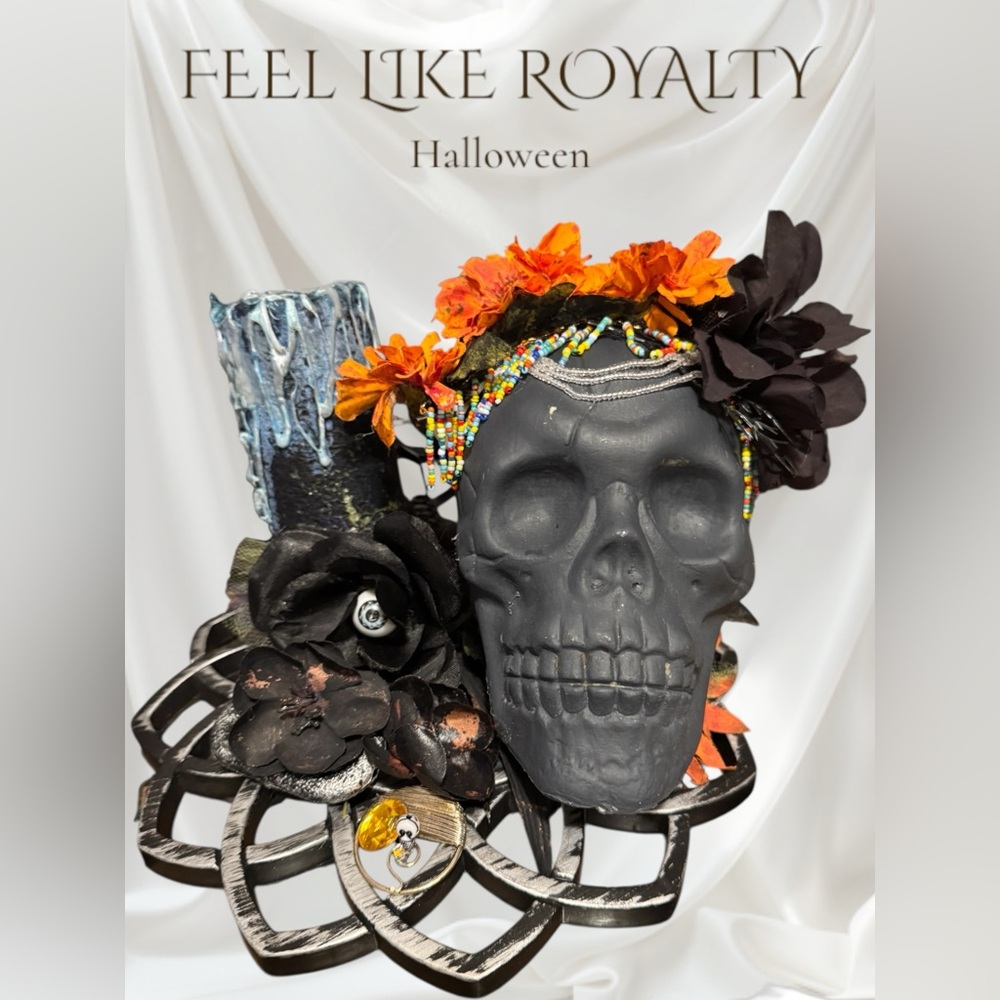 Halloween Skull Decor with Flowers